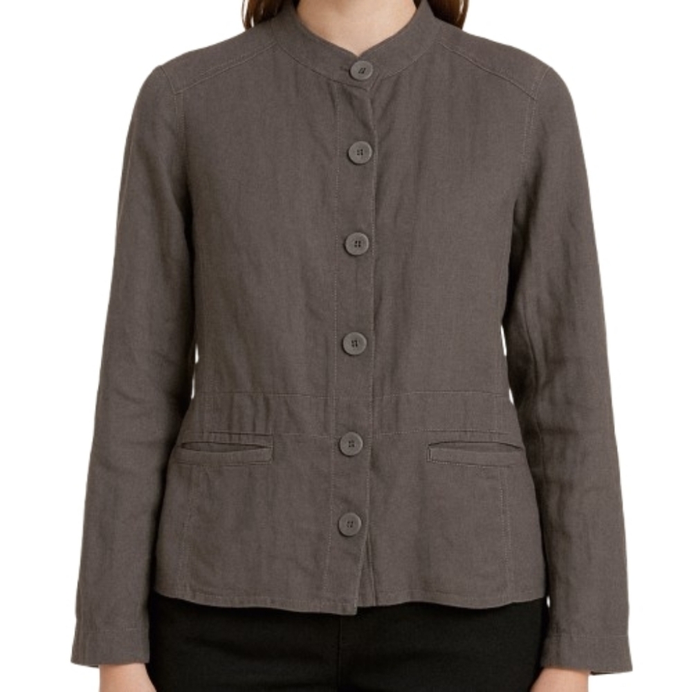 EILEEN FISHER Irish Linen Stand Collar Jacket